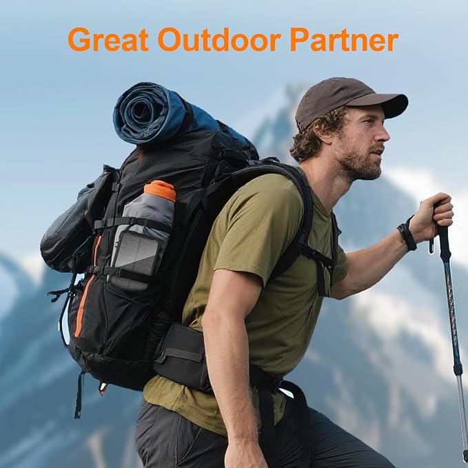 Solar Power Bank 20000mAh Wireless Portable Charger Built-in 3 Cables 15W USB-C Fast Charging Battery Pack Compatible with iPhone, Samsung, iPad, Emergency LED Flashlights Perfect for Camping, Hiking