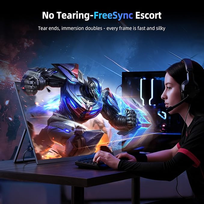 Portable Monitor 18.5” | 120HZ 1ms Gaming Monitor | 125% sRGB | FreeSync, HDR | 350Nits | USB-C & HDMI | VESA & Kickstand | Large Travel External Second Screen for Laptop, Switch, Game Consoles