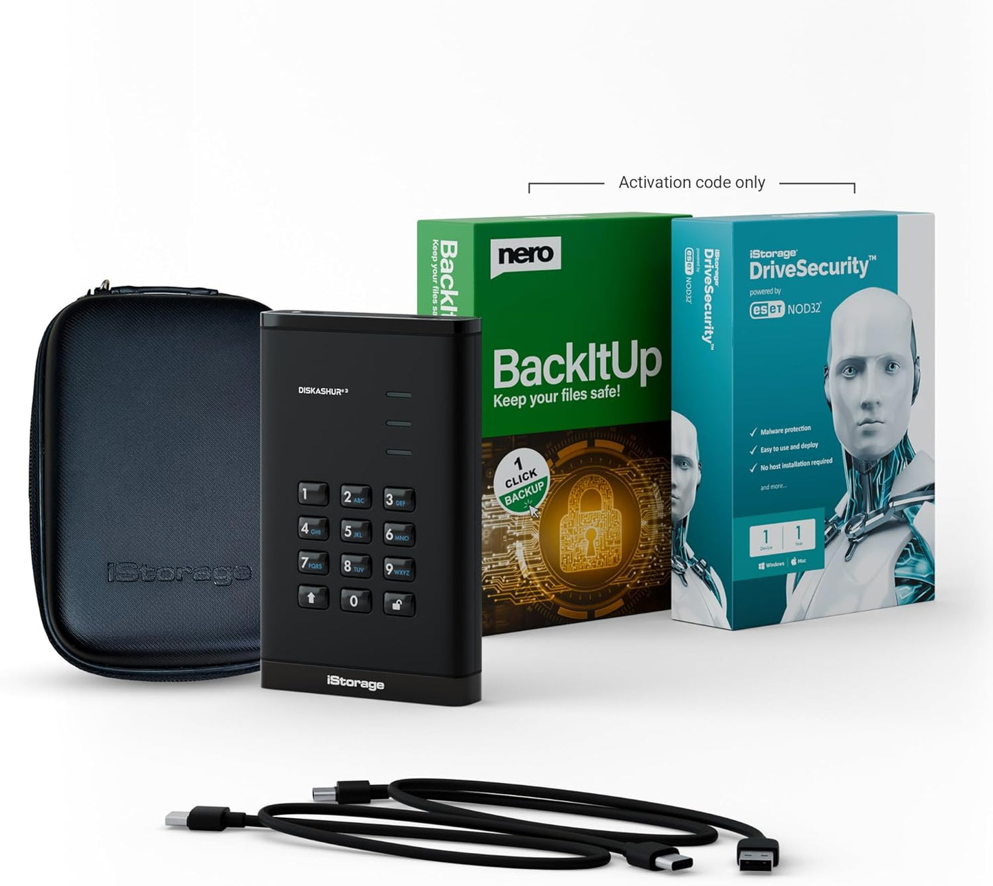 iStorage diskAshur3 SSD 4TB Black - Secure Portable Solid State Drive - Password Protected - Dust & Water Resistant - Hardware Encryption