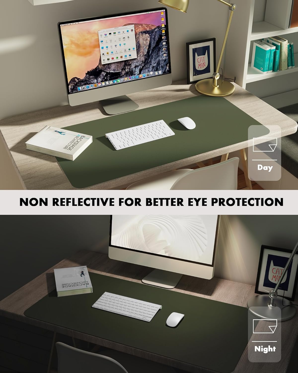 YSAGi Double-Sided Desk Pad, 35.4"x17" Leather Desk Mat, Eco Cork Desk Pad Protector,Large Mouse Pad,Waterproof Desk Blotter for Office/Home (Dark Green/Cork)