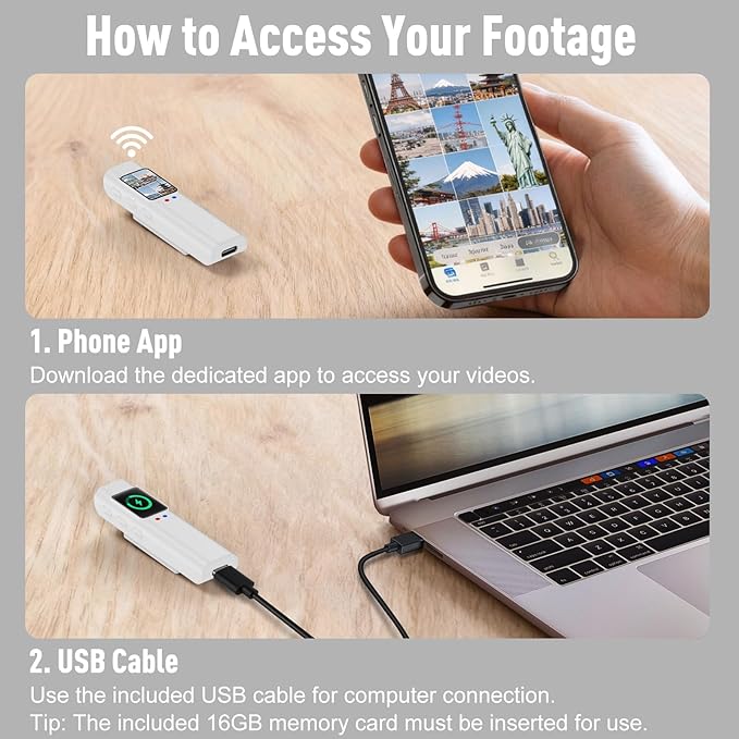 Hands Free Clip On POV Sports Camera 110 Degree 2.7K, WiFi Mini Camera for Glasses with Live View, Cycling Fishing Vlog Recorder, Kids Pets Daily Recording, Includes 16GB Card(Ivory)