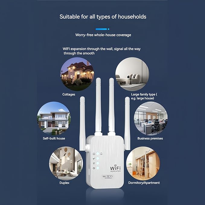 1200Mbps WiFi Extender Signal Booster,WiFi Extender Dual Band for Home,New Gen 6X Faster Internet Booster Extender, WiFi Repeater Coverage up to 10K sq.ft and 65 Devices (White)