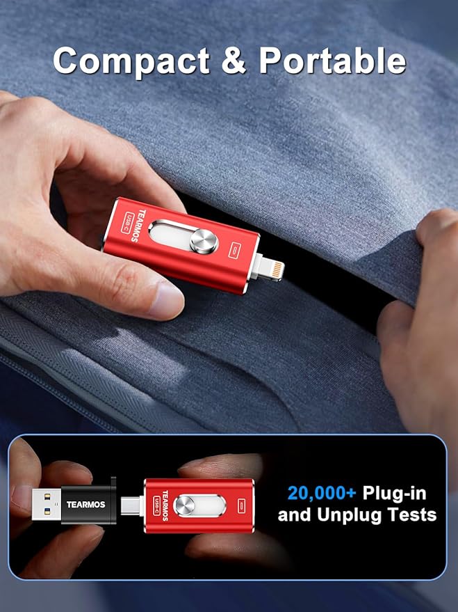 512GB Photo Stick for iPhone Flash Drive, Memory Stick Phone Storage for Photos and Videos Files Backup, Compatible with iPhone iPad Android PC, Plug & Play, No App Required (Red)