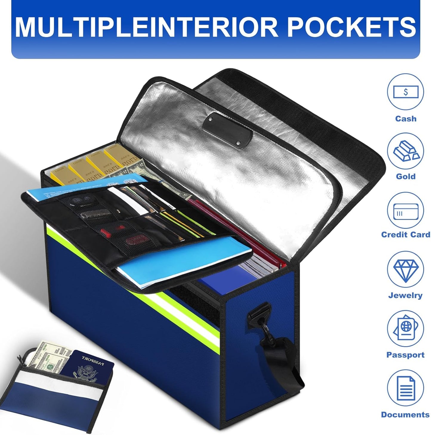 6500°F Large Fireproof Document Organizer with Lock,Upgraded 10 Layers Heat Insulated&Waterproof Zipper,Removable Folder Layers/Wallet,Portable Home Travel Storage for Documents(16.5x12.4x5.5 inches)