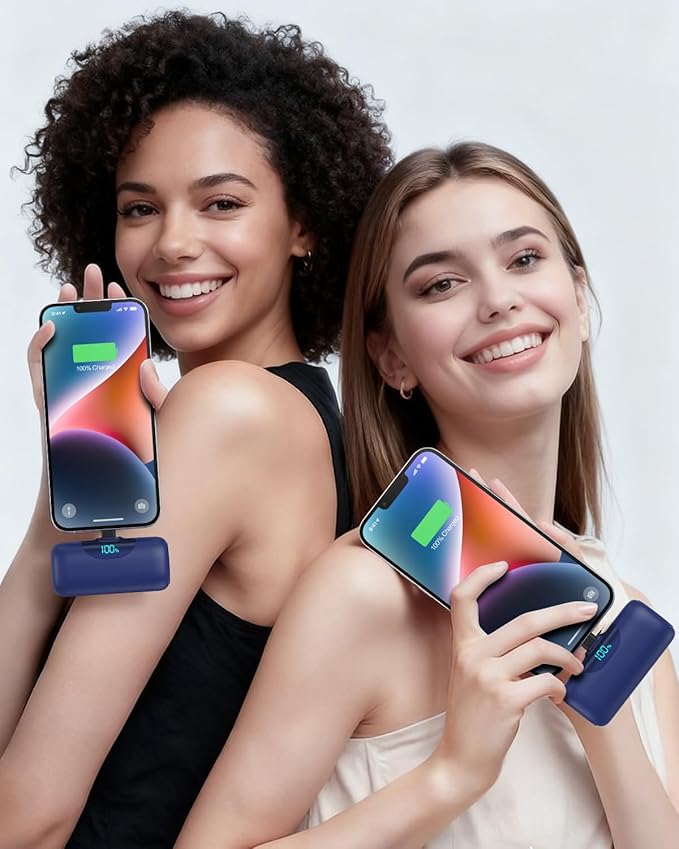 Mini Portable Charger for iPhone,Upgraded 22.5W PD Fast Charging 5500mAh Ultra-Compact Power Bank,LCD Display Plug-in Cute Battery Pack Travel Essentials for iPhone 14/14Pro/13/12/11/X/8/7/6 (Navy)