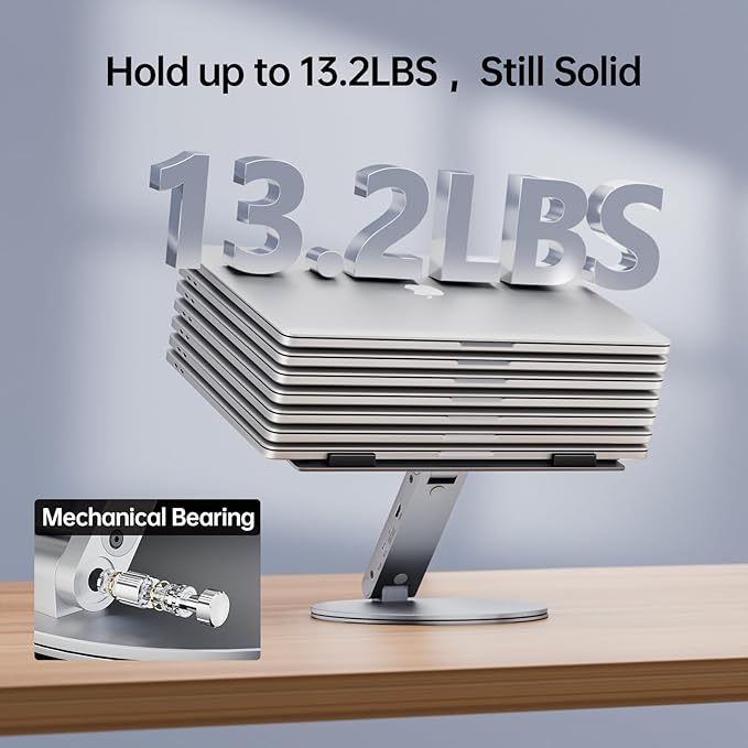 Adjustable Laptop Stand with 6-in-1 USB C Docking Station, 360° Rotation, 4K HDMI, USB3.0, PD100W, Compatible with MacBook Pro Air, Dell XPS, HP 10-16” - Gray