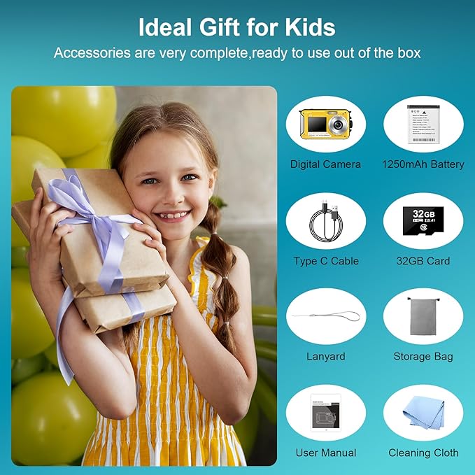 4K Underwater Camera with 32GB Card 1250mAh Battery 56MP Autofocus 16FT Waterproof Camera Dual-Screen Selfie 16X Waterproof Floatable Digital Camera Underwater Camera for Snorkeling