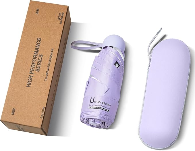 BAODINI Travel Essentials Mini Umbrella for Purse With Case Small Compact UV Sun Protection Lightweight Tiny Pocket Manual Open Close Umbrella for Women Kids and Men Fit Purse Backpack