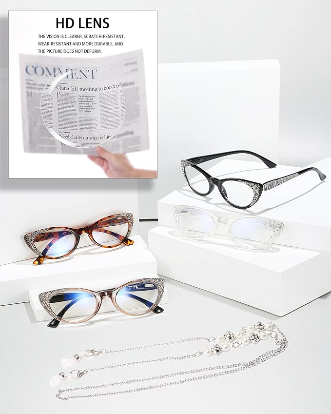 EYEURL 4-Pack Cat Eye Reading Glasses for Women Blue Light Glasses Fashion Computer Readers with Spring Hinge Anti-Glare Readers for Women 1.25
