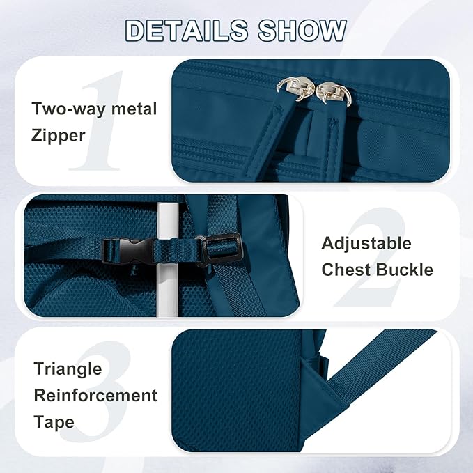 VECAVE Carry On Backpack for Women, Airline Approved Large Travel Backpack Flight Approved, Waterproof 14 Inch Laptop Backpack Business Work Backpacks Bag Men Mochila De Viaje JewelBlue.