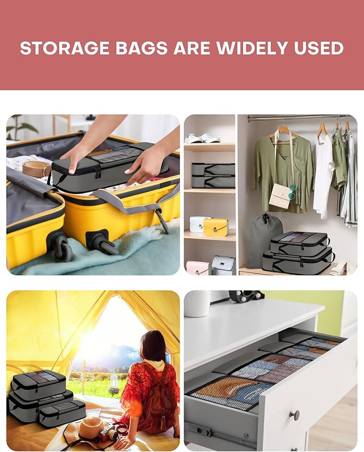 6 PCS Set Compression Packing Cubes for Travel, Lightweight Packing Organizer Bags Travel Essentials for Carry On, Suitcase, Home Closet - Grey