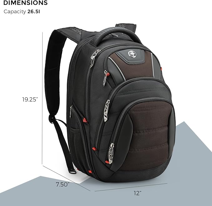Swissdigital Design Men's Laptop Backpack for Man,Large Capacity Business Travel Backpack Black/Brown