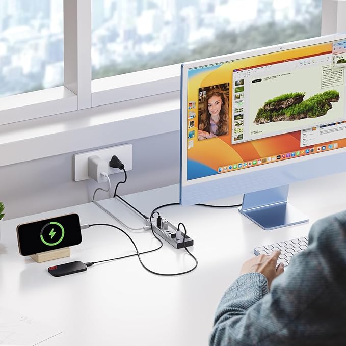 Powered USB C Hub, 10-in-1 USB 3.2 Data Hub with 3 x USB A/C 10Gbps, 3 x USBA 5Gbps, USB A 2.0, 100W PD-in, 2 x 24/45W Type-C Charging Ports (72W Adapter Included)