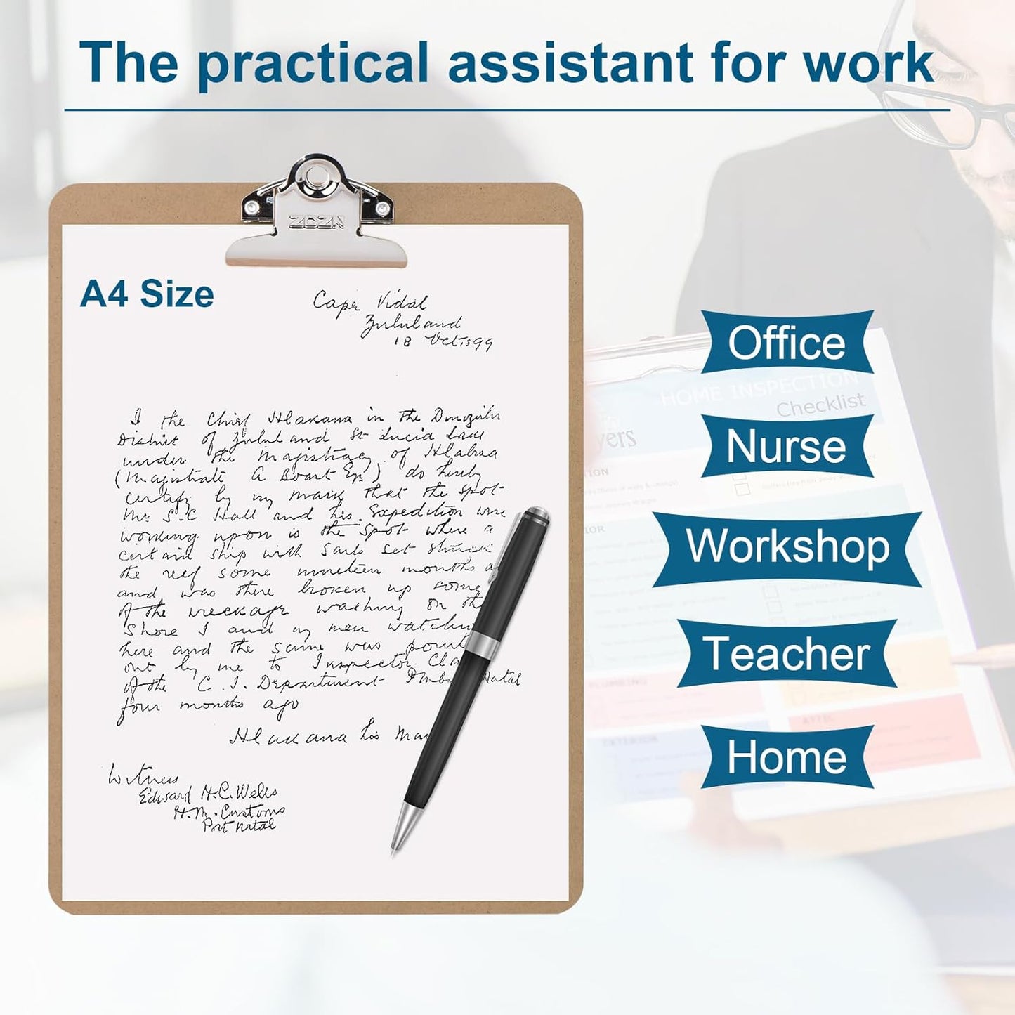 ZCZN A4 Clipboards, Wood Clipboard Bulk 6 Packs, Clip Boards 9x12.5 Inch, Wooden Clipboard for Classroom, Brown