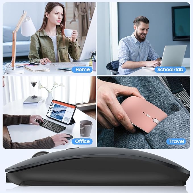 SUNGI Bluetooth Mouse for Laptop/MacBook/iPad/Android PC,Rechargable Quiet Slim Wireless Mice Compatible with Windows/Linux/Tablet,Black