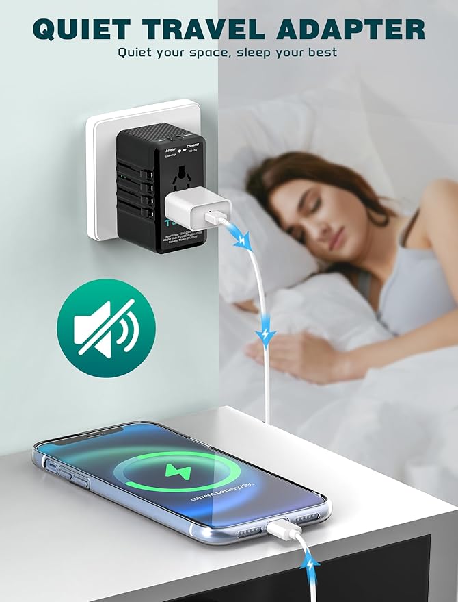 220V to 110V Voltage Converter, TECSIX Universal Travel Power Converter Adapter Combo with 2 USB C, 2 USB A, AC Outlet, Step Down International Power Adapter Worldwide to Europe, UK, US, AUS, Asia
