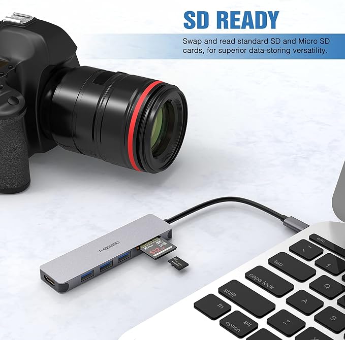 USB C Hub Multiport Adapter - 7 in 1 Portable Space Aluminum Dongle with 4K HDMI Output, 3 USB 3.0 Ports, SD/TF Card Reader Compatible for MacBook Pro, XPS More Type C Devices