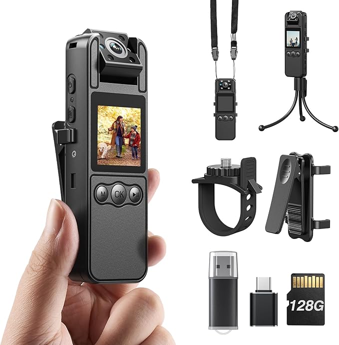 Z11 2K Body Worn Camera - 64GB Camera, 1700mAh Battery, 7 Hrs Video, 180° Rotatable Lens for Cycling, Delivering Goods, and Law Enforcement