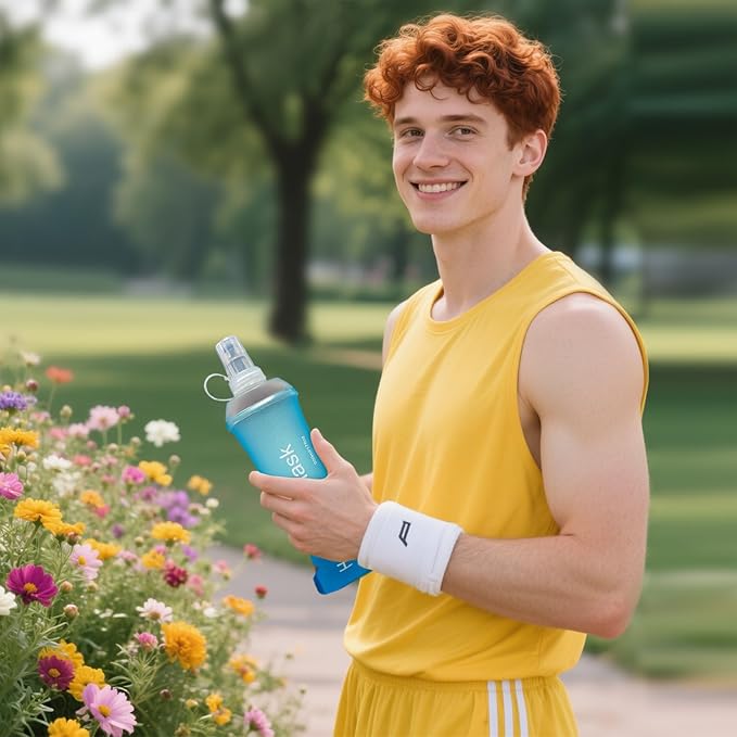 GYGYL Soft Flask, TPU Collapsible Soft Water Bottle for Hydration Pack, Running Vest, Leak-Proof Folding Water Bottle for Hiking Cycling Climbing Jogging-500ml Blue