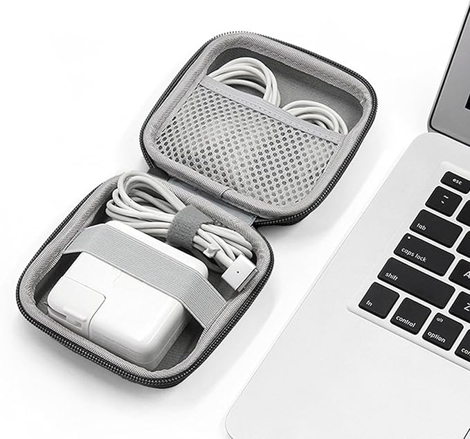 Charger Case for Macbook, Portable Tech Electronic Organizer Bag, Travel Storage Pouch for Laptop Accessories, MacBook Power Adapter, Charging Cords, USB Drives, Power Bank (Black PU, M)