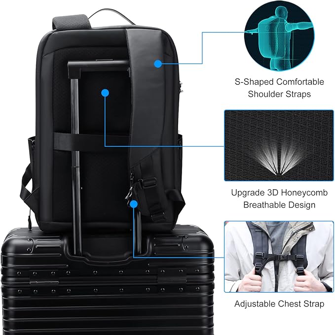 FENRUIEN 17 Inch Laptop Backpack for Men,Waterproof Anti Theft Computer Backpack with USB C Charging Port,Hardshell Gaming Laptop Bag,Black