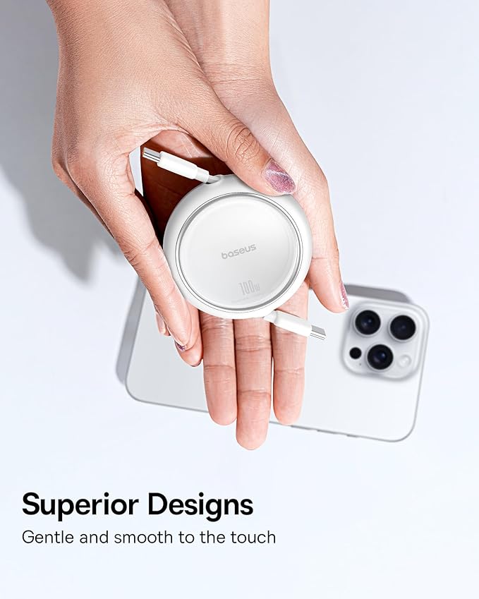 Baseus USB C to USB C Cable, 100W Retractable USB C 5A Fast Charging Cable, 4-Stage Length Preset USB Type C Charger Cord for iPhone 16 15 Pro Plus Pro Max, MacBook, iPad, Samsung S24/S23+ (3.3ft)