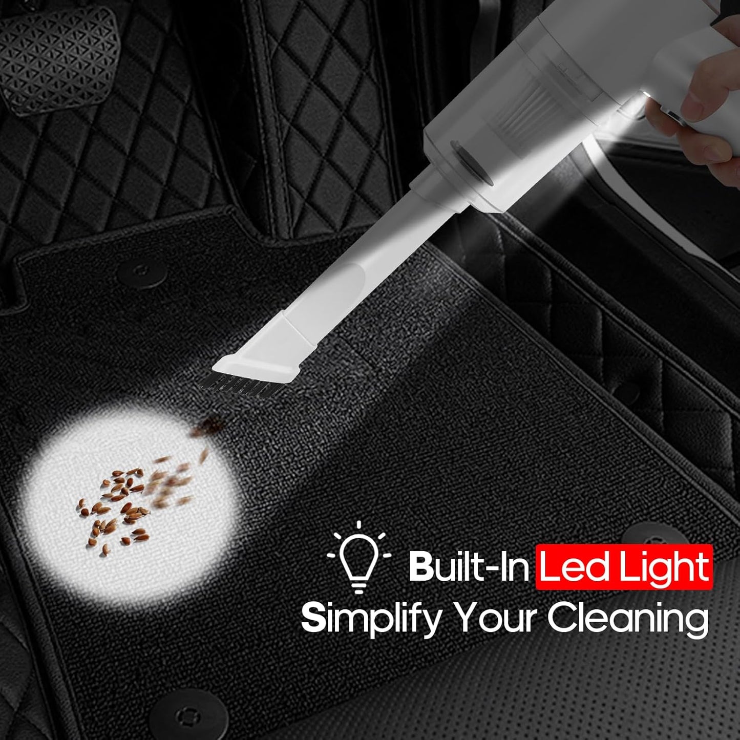 Mini Car Vacuum Cleaner(4500 pa) Portable Cordless Rechargeable,Tiny Handheld Vacuum, Computer Hand Vacuum for Keyboard and Laptop, Mini Hand Held Vac for Car and Home /V01/White