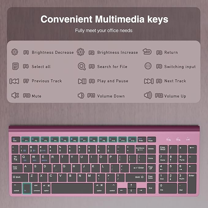 JOYACCESS Bluetooth Keyboard,Multi-Device (2.4G+BT3.0+BT5.0) Wireless Bluetooth Keyboard Compatible with iMac/Mac,MacBook,Laptop,Android,Windows-Wine Red