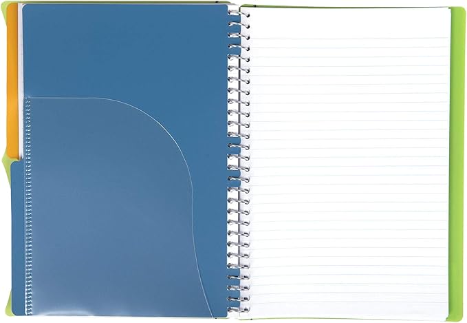 Mintra Office Durable PREMIUM Spiral Notebook, ((Green, 2 Subject (6in x 9.5in)), Wire, Fabric Covered Coils, No Snags, Removable Adjustable Pocket Dividers, Ruler, Organization, Customizable