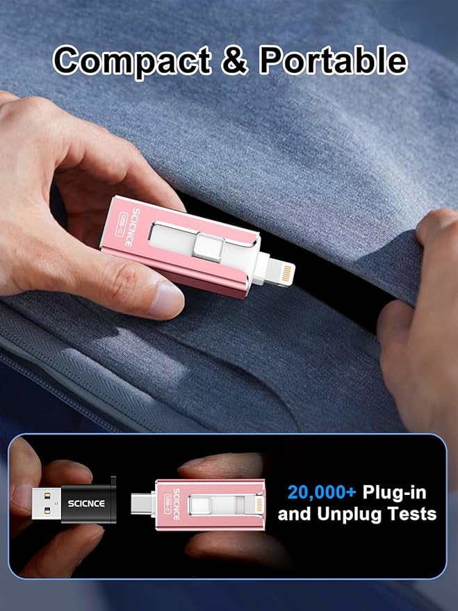 SCICNCE 512GB Flash Drive Intended for iPhone, USB Memory Stick Storage Backup for Photos Videos, Plug and Play No APP Required, Compatible with iPhone iPad Android and Computers (Pink)