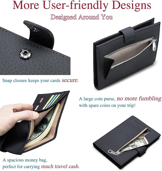 RFID Blocking Passport Holder for Travel – Passport Wallet for Women with Card Slots, Coin Pocket, SIM Card Slot – Slim Genuine Leather Travel Organizer Gift (Black)