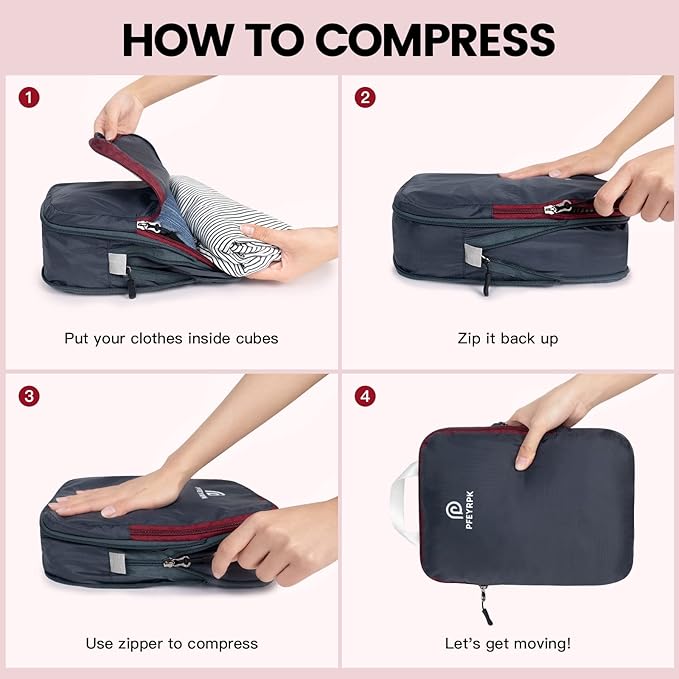 Lightweight Compression Packing Cubes for Suitcases, Compressible Expandable Travel Packing Organizer with Clear Toiletries and Backpack Bag, Travel Essentials for Carry on Luggage 7 Set