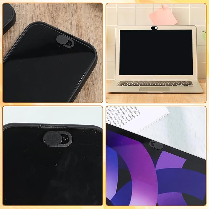 50 Pcs Webcam Cover Slide, 0.023 Inch Ultra-Thin Universal Camera Privacy Cover Black Camera Covers Slide for Phone, Laptop, Computer