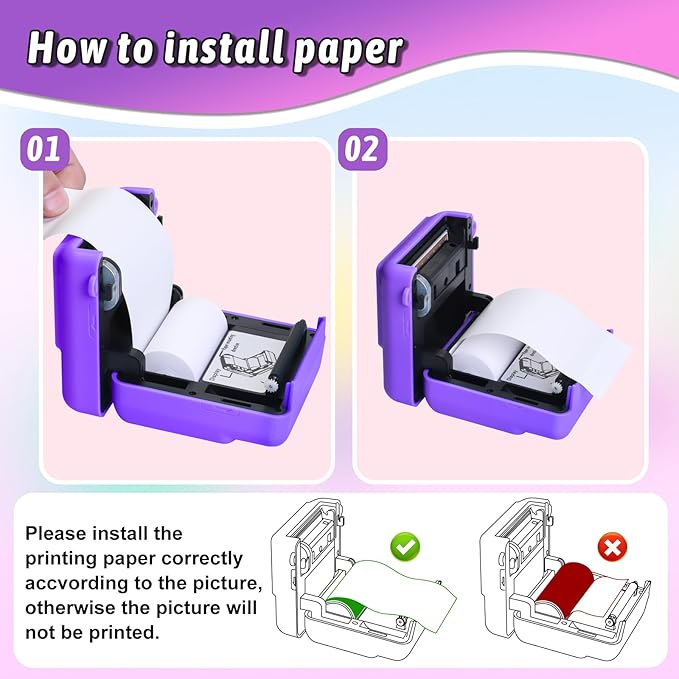 Kids Camera Instant Print, Christmas Birthday Gifts for Girls Boys Age 3-12,HD Selfie Kids Digital Camera, Portable Travel Toy for 3 4 5 6 7 8 9 10 Year Old Girls (Purple)