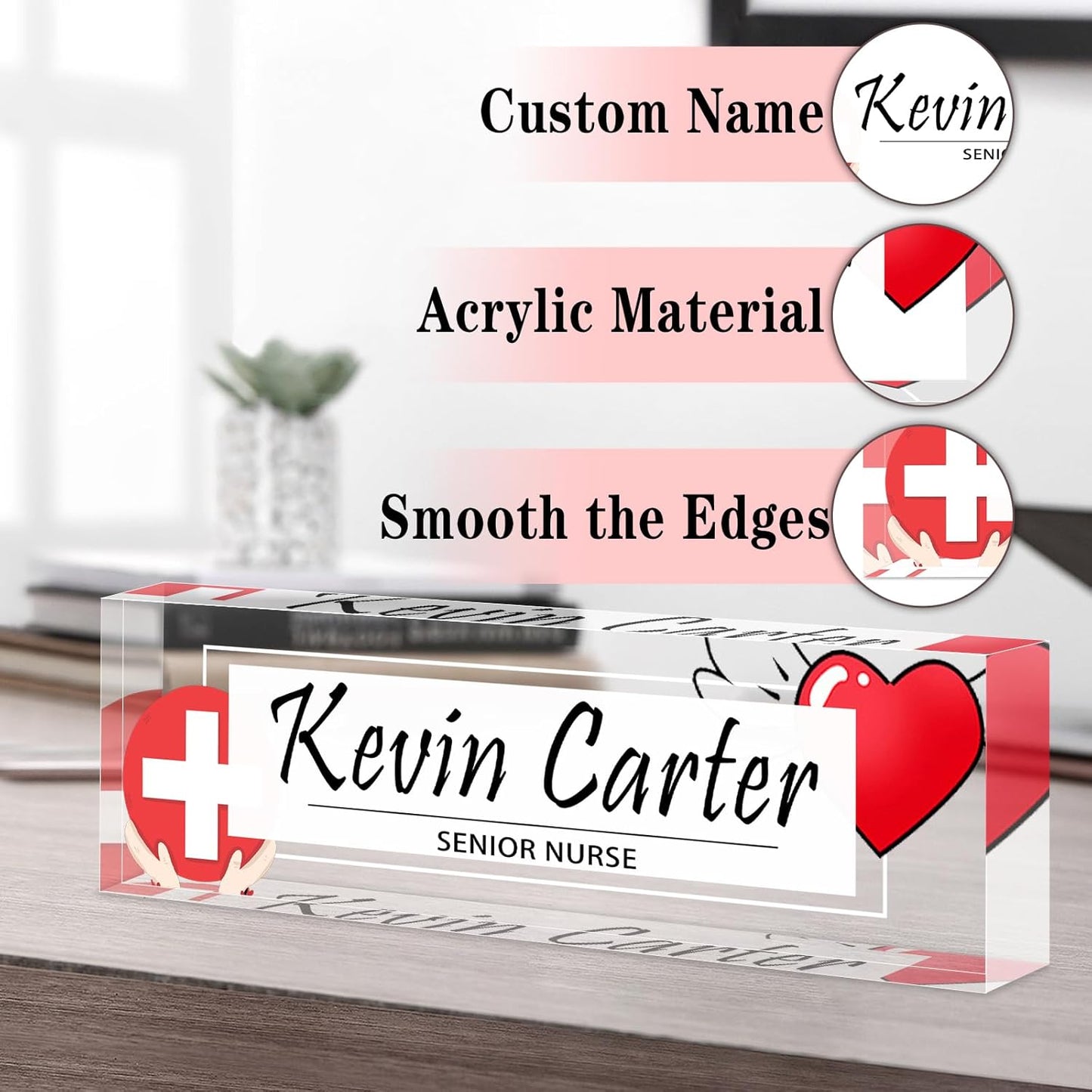 Name Plate for Desk Personalized, Acrylic Desk Decorations, Employee Appreciation Gifts, Custom Office Gifts for Coworkers, Boss, Teacher, Nurse (Nurse)