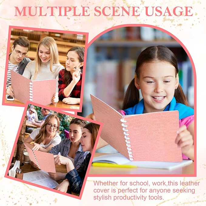 Pu Leather 8.5x11 In Discbound Notebook Cover And Disc Set Discbound Planner Cover With 11 Pcs Expansion Discs Letter Size Disc Bound Notebook Accessories For Office(Pink;No Inner Paper)