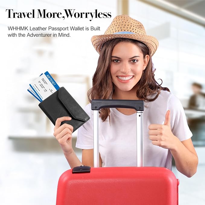 Passport Holder for Travel,Passport Book Holder,Rfid Blocking Travel Wallet Protect Your Card Security,Leather Travel Document Organizer for Men Women,Airport Essentials Gift (Black)