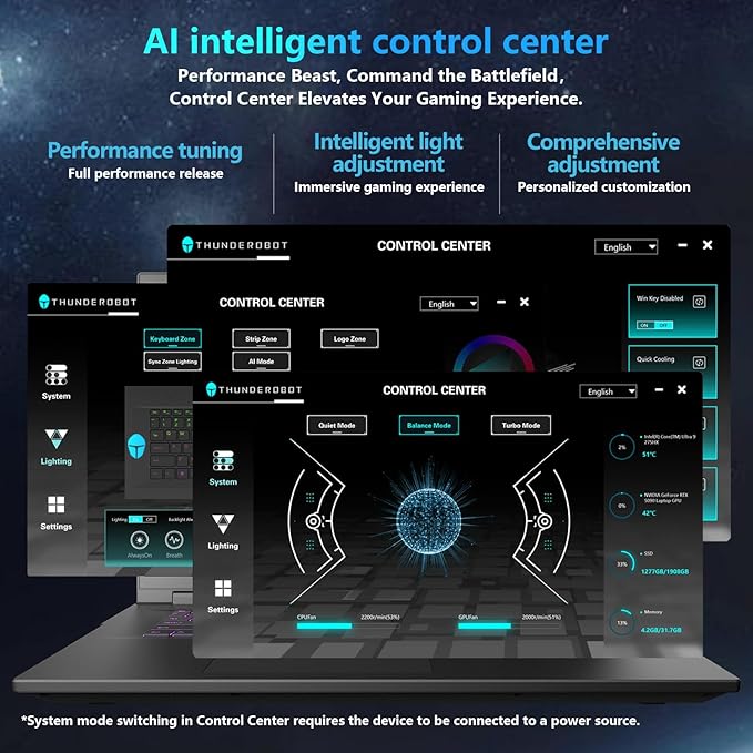 Thunderobot Zero 18 Pro 5070 Ti Gaming Laptop, 18" QHD+ 240Hz Hummingbird Display, Core Ultra 9 275HX, GeForce RTX 5070 Ti, 32GB DDR5, 1TB SSD, Per-Key RGB, FHD IR Camera, Wi-Fi 6E, Win 11 Home