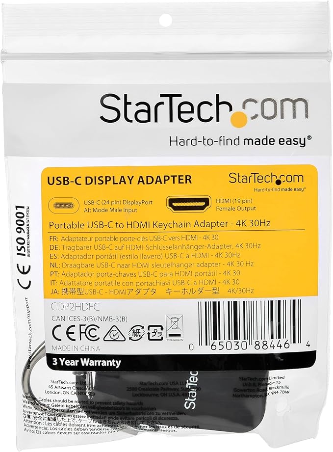 StarTech.com Compact USB C to HDMI Adapter - 4K 30Hz USB Type-C to HDMI Video Display Converter with Keychain Ring - USB-C DP Alt Mode to HDMI Monitor Dongle - Thunderbolt 3 Compatible (CDP2HDFC)