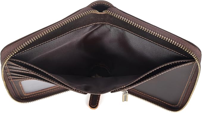 Polare Full Grain Leather Travel Passport Wallet with YKK Zipper and RFID Blocking Document Organizer Holder 2 Passports (Dark Brown)