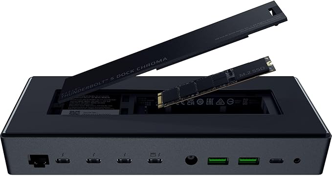 Razer Thunderbolt 5 Dock Chroma: 11 Port Docking Station with M.2 SSD Slot - 120Gbps Transfer Speeds - 3X 4K Displays at 144 Hz on TB5/4 Laptops - 140W PD Charging - Active Cooling - TB Share - Black