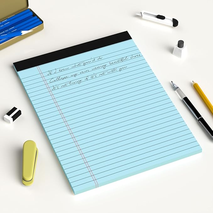 Blue Legal Pad Note Pads 8.5 x 11 inch, Wide Ruled Clear Print Writing Pads 30 Sheets/Pad, 20lb Colored Paper, Perforated Notepad with Sturdy Back (3 Pads Blue)