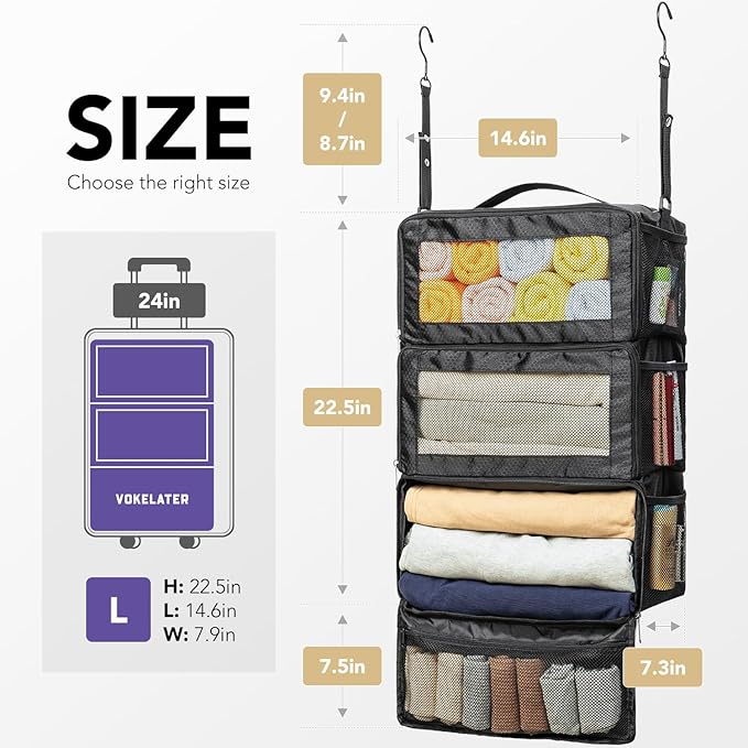 Suitcase Organizer, Travel Luggage Organizer Hanging Shelves Packing Cube Closet/Collapsible Portable Travel Organizer for Carry-on