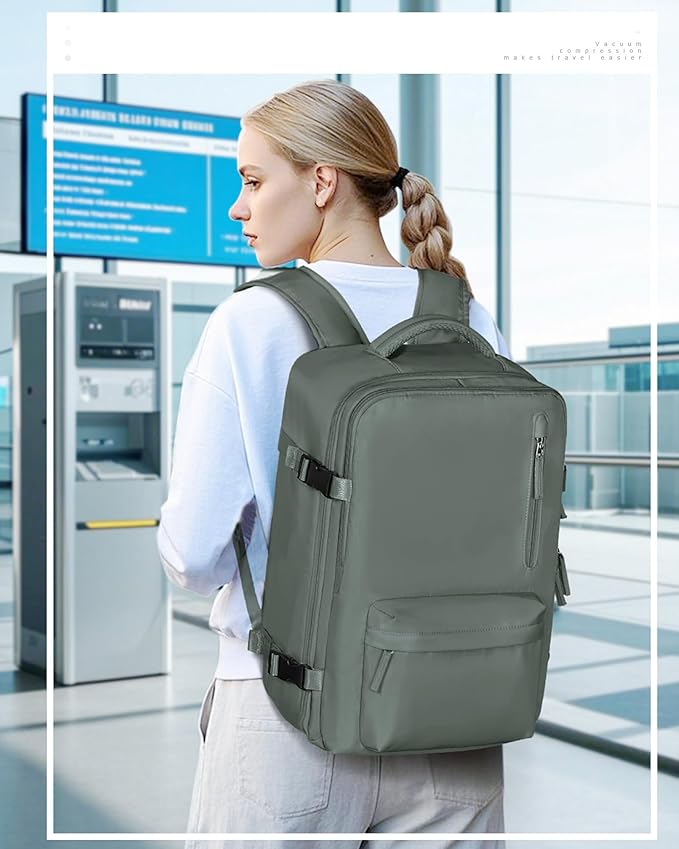 VECAVE Travel Backpack,Carry On Backpack for Women,Airline Flight Approved Waterproof 14 Inch Laptop Backpack with Shoe Compartment Casual Daypack Backpacks DarkGreen.