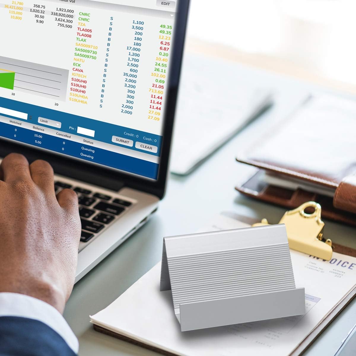 Business Card Holder Aluminum Business Card Display Stand Desktop Organizer, High-end New Series (Silver) 1 Pack