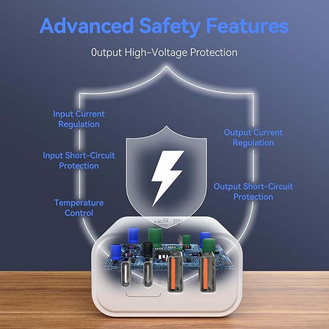 USB C Wall Fast Charger Block, 60W 4-Port Type C Charger Fast Charging Blocks +QC 3.0 USB C Multiport Charger Brick for Phone 16/15/14/13/12 Pro Max, Pad, Galaxy S24/23