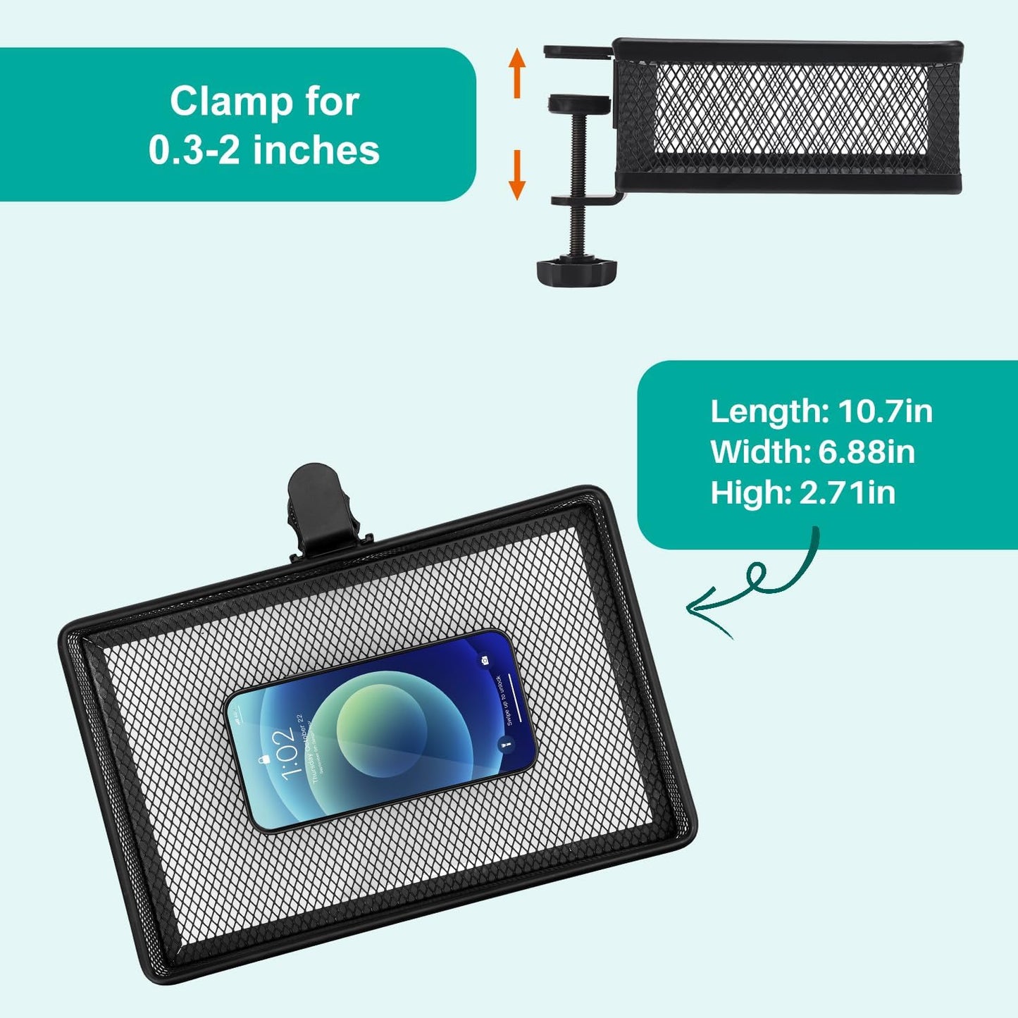 Clip-on Drawer organizers, desk organizer,can be clipped around the table to store small items. (Black - Big), Bronze Gold