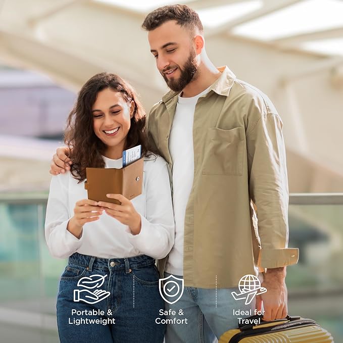 VULKIT Leather Passport Travel Wallet for 2 Passports Slim Double Passport Holder RFID Blocking with ID Window for Women or Men