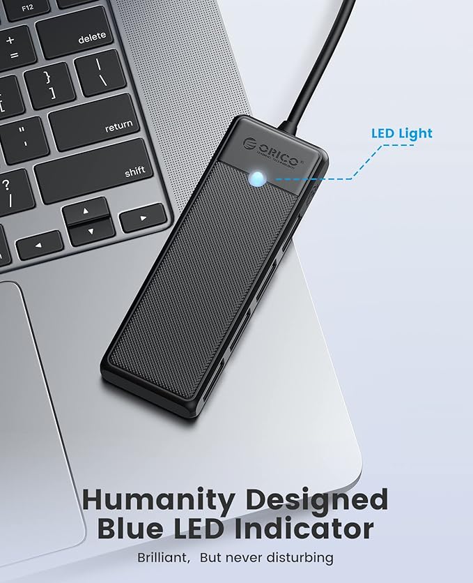 ORICO USB 3.0 Hub, 4-Port USB Hub, Ultra Slim USB Splitter for Laptop for MacBook, Mac Pro, iMac, Surface Pro,XPS, PS5, PC, Flash Drive, Mobile HDD(Black/0.5ft)