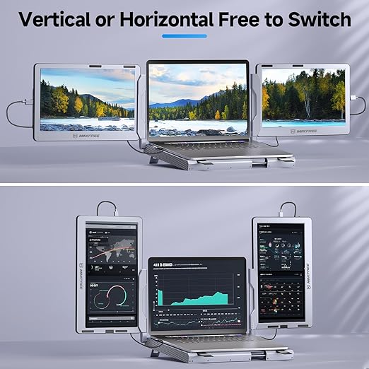 Maxfree F2 Triple Screen Laptop Screen Extender - 14'' Laptop Monitor Extender with 360° Rotation Stand, Plug & Play Compatible with Windows/Mac/Surface/Dex/Switch for 12-17'' Laptops